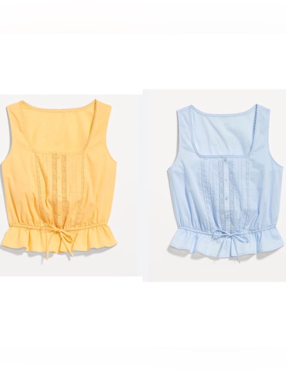 Old Navy Tie Waist Lace Trim Sleeveless Top Set of 2 Blue Yellow XXL Tall New